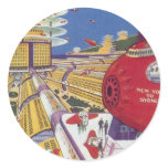 Vintage Science Fiction, Futuristic New York City Classic Round Sticker