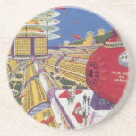 Vintage Science Fiction, Futuristic New York City Drink Coaster