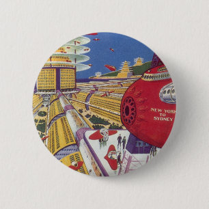 Vintage Science Fiction, Futuristic New York City Pinback Button