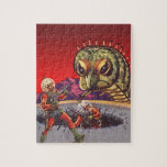 Vintage Science Fiction Giant Centipede Insect War Jigsaw Puzzle<br><div class="desc">Vintage illustration futuristic aliens and robots science fiction image. A classic retro comic book sci fi scene featuring astronauts with laser guns having a fight and battling a huge monster. An angry looking centipede creepy crawlie bug with 100 legs!</div>
