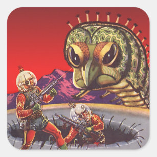 Vintage Science Fiction Giant Centipede Insect War Square Sticker