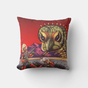 Vintage Science Fiction Giant Centipede Insect War Throw Pillow