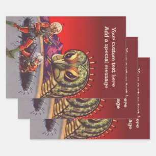 Vintage Science Fiction Giant Centipede Insect War Wrapping Paper Sheets