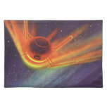 Vintage Science Fiction, Glowing Rocket in Space Cloth Placemat