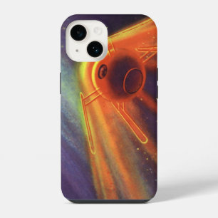 Vintage Science Fiction, Glowing Rocket in Space iPhone 14 Case