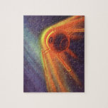 Vintage Science Fiction, Glowing Rocket in Space Jigsaw Puzzle