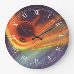 Vintage Science Fiction, Glowing Rocket in Space Large Clock