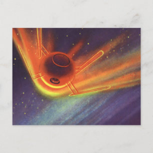 Vintage Science Fiction, Glowing Rocket in Space Postcard