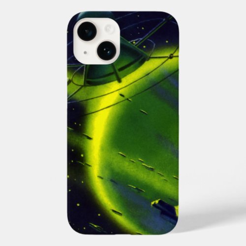 Vintage Science Fiction Green Planet w Spaceship Case_Mate iPhone 14 Case