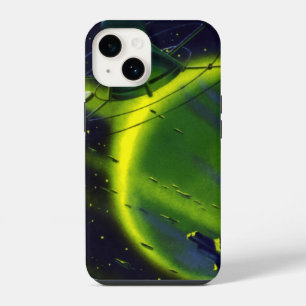 Vintage Science Fiction Green Planet w Spaceship iPhone 14 Case