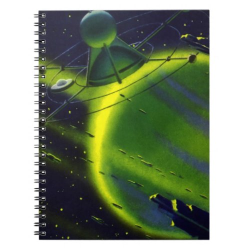 Vintage Science Fiction Green Planet w Spaceship Notebook