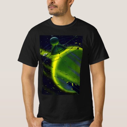 Vintage Science Fiction Green Planet w Spaceship T_Shirt