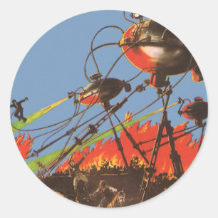 Vintage Science Fiction HG Wells War of the Worlds Classic Round Sticker