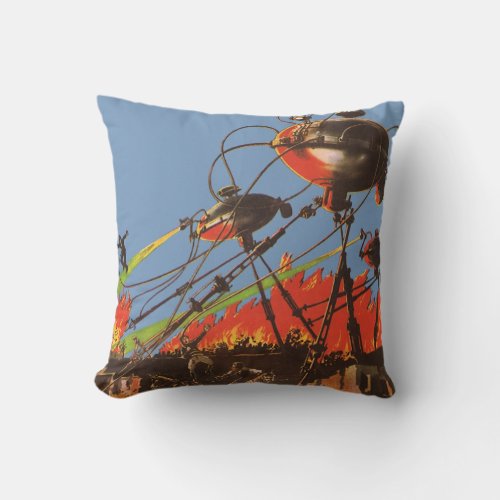 Vintage Science Fiction HG Wells War of the Worlds Throw Pillow