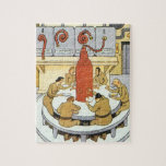 Vintage Science Fiction, Labratory Scientists Eat Jigsaw Puzzle
