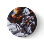 Vintage Science Fiction Military Robot Soldiers Button