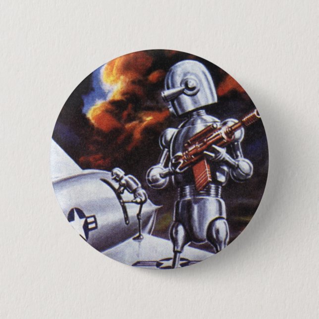 Vintage Science Fiction Military Robot Soldiers Button (Front)