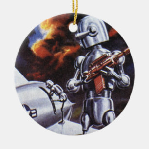 Vintage Science Fiction Military Robot Soldiers Ceramic Ornament