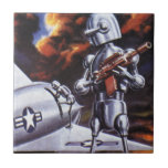 Vintage Science Fiction Military Robot Soldiers Ceramic Tile