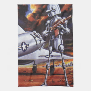 Vintage Science Fiction Military Robot Soldiers Kitchen Towel