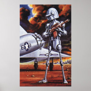 Vintage Science Fiction Military Robot Soldiers Poster