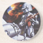 Vintage Science Fiction Military Robot Soldiers Sandstone Coaster