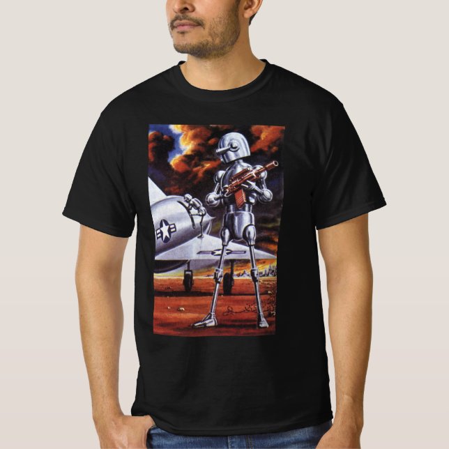 Vintage Science Fiction Military Robot Soldiers T-Shirt (Front)