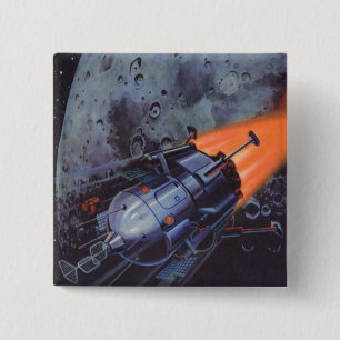 Vintage Science Fiction, Moon Rocket Blasting Off Button