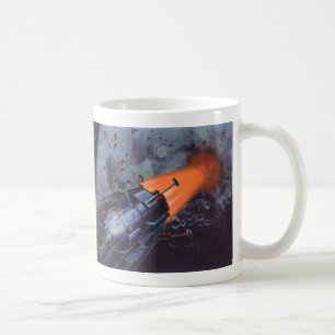 Vintage Science Fiction, Moon Rocket Blasting Off Coffee Mug