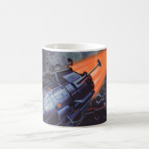Vintage Science Fiction, Moon Rocket Blasting Off Coffee Mug