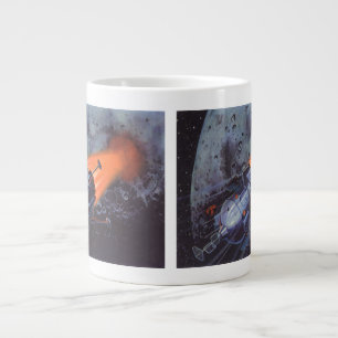 Vintage Science Fiction, Moon Rocket Blasting Off Giant Coffee Mug