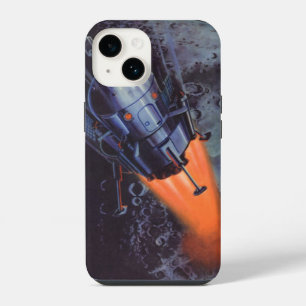 Vintage Science Fiction, Moon Rocket Blasting Off iPhone 14 Case