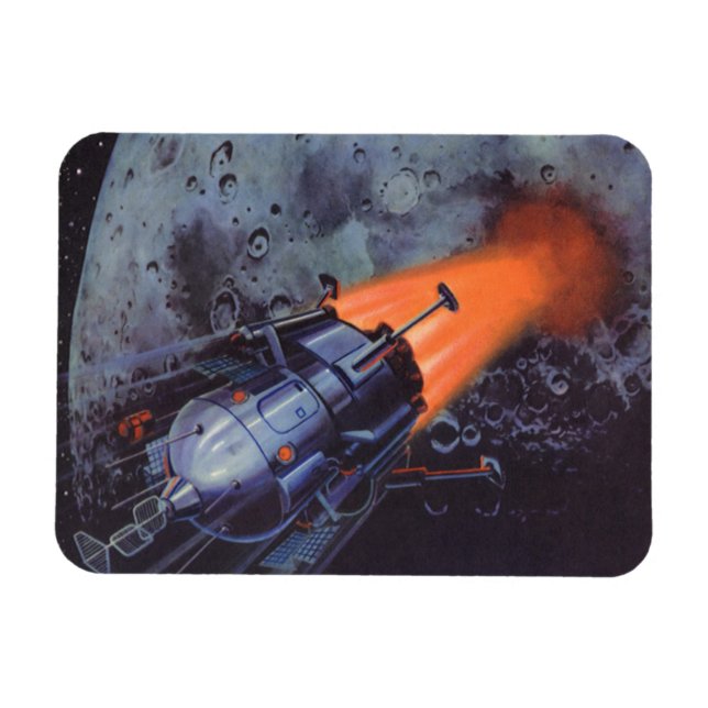 Vintage Science Fiction, Moon Rocket Blasting Off Magnet (Horizontal)
