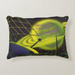 Vintage Science Fiction Neon Green Planet w Rings Accent Pillow