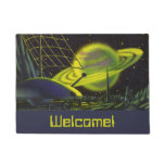 Vintage Science Fiction Neon Green Planet w Rings Doormat