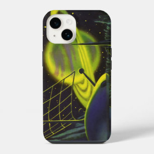 Vintage Science Fiction Neon Green Planet w Rings iPhone 14 Case