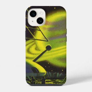 Vintage Science Fiction Neon Green Planet w Rings iPhone 14 Case