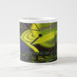 Vintage Science Fiction Neon Green Planet w Rings Large Coffee Mug