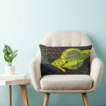 Vintage Science Fiction Neon Green Planet w Rings Lumbar Pillow