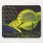 Vintage Science Fiction Neon Green Planet w Rings Mouse Pad