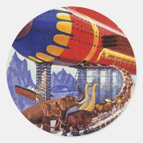 Vintage Science Fiction Noahs Ark Wild Animals Classic Round Sticker