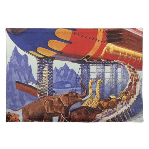 Vintage Science Fiction Noahs Ark Wild Animals Cloth Placemat
