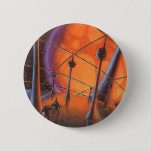 Vintage Science Fiction, Orange Sun and Aliens Button
