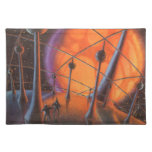 Vintage Science Fiction, Orange Sun and Aliens Cloth Placemat