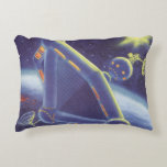 Vintage Science Fiction Orbiting Space Station Accent Pillow