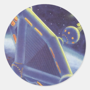 Vintage Science Fiction Orbiting Space Station Classic Round Sticker