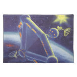 Vintage Science Fiction Orbiting Space Station Cloth Placemat