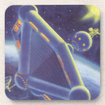 Vintage Science Fiction Orbiting Space Station Drink Coaster