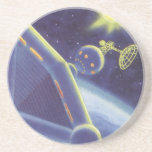 Vintage Science Fiction Orbiting Space Station Drink Coaster