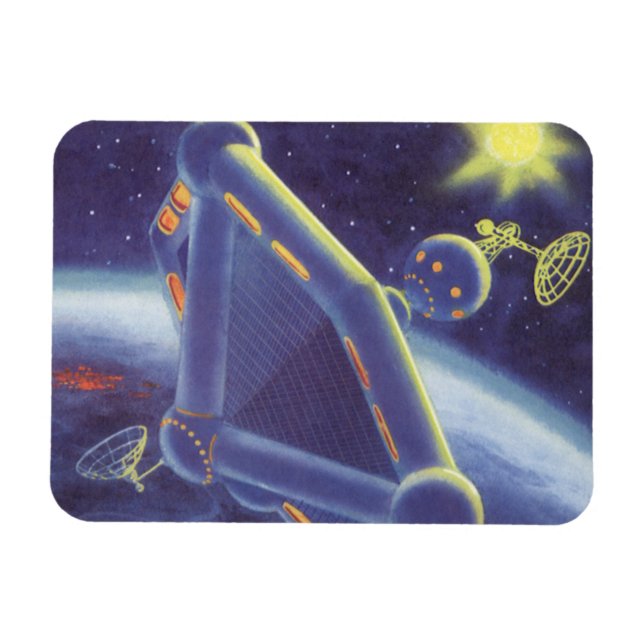 Vintage Science Fiction Orbiting Space Station Magnet (Horizontal)